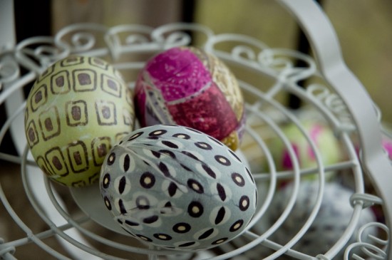 Dye Easter eggs simply and beautifully using silk scarves and neckties.