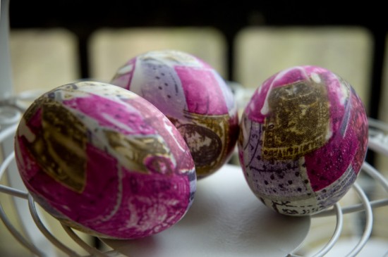 Dye Easter eggs simply and beautifully using silk scarves and neckties.