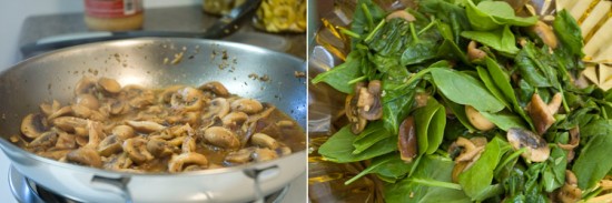 Mushrooms and spinach for Veggie Sandwiches