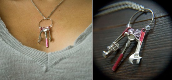 A necklace made from dollhouse tools