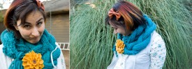 Modeling Njicki's scarf before it moved to Ohio