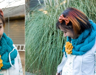Modeling Njicki's scarf before it moved to Ohio