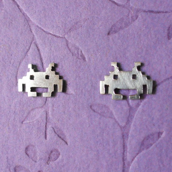 Space Invaders stud earrings by PicaPicaPress