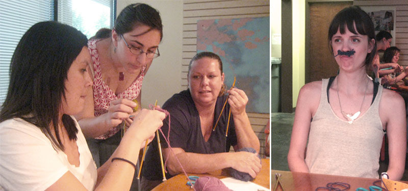 Teaching knitting at Alternative Apparel