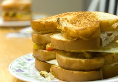 The triple fried egg sandwich with chili sauce and chutney